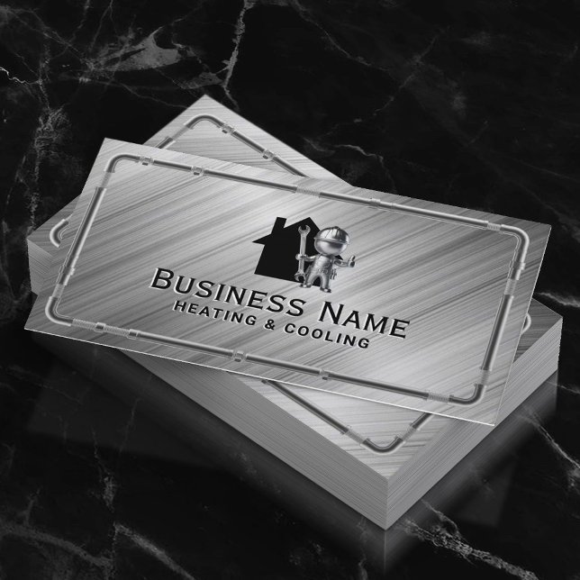 House Heating Cooling System Repair Modern Metal Business Card (Creator Uploaded)
