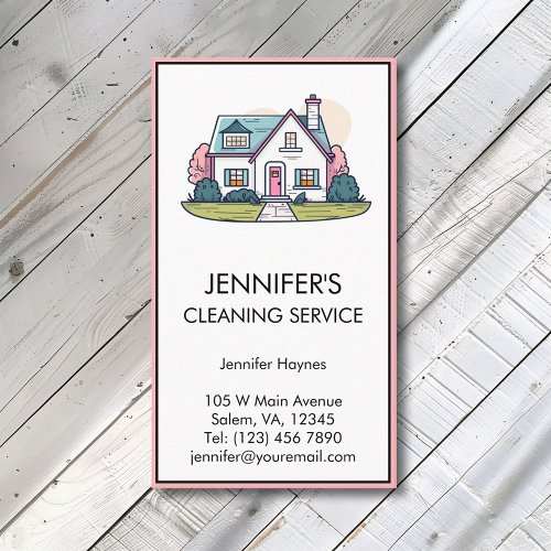 House Home Cleaner Cleaning Services Simple Pink Business Card