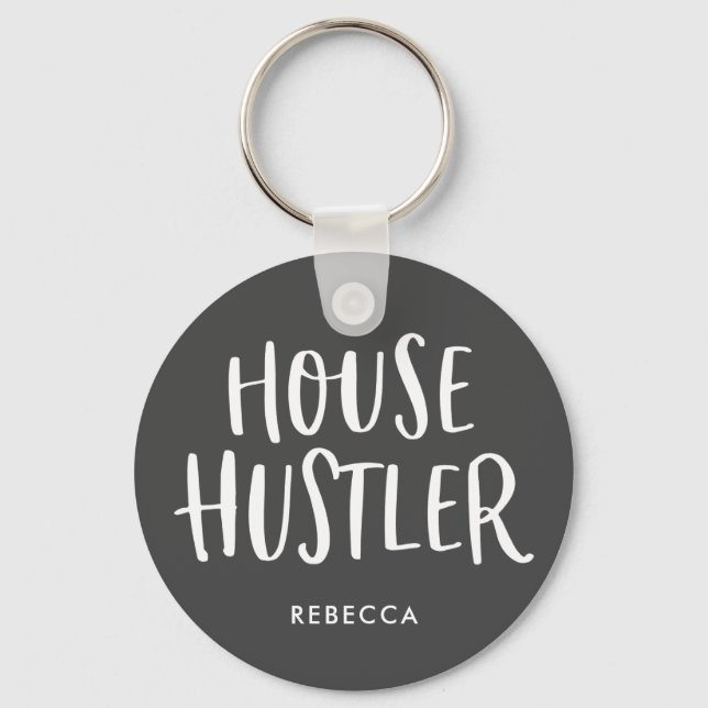 House Hustler Real Estate Personalized Agent Gray Keychain (Front)