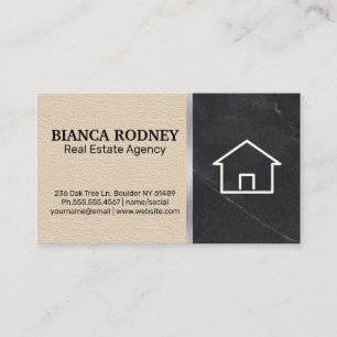 House Icon   Black Marble   Leather Background Business Card