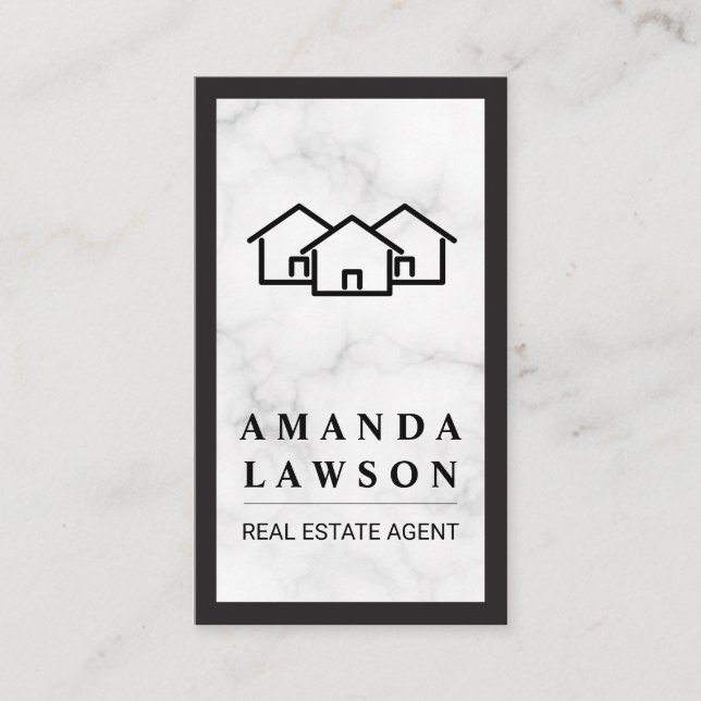 House Icon | Marble | Black Border Appointment Card (Front)