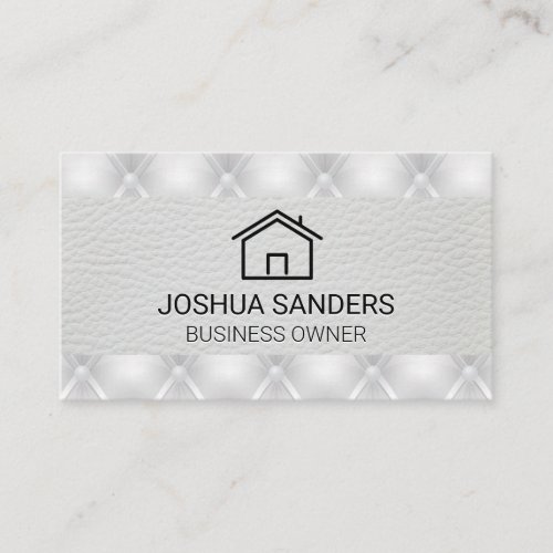 House Icon  White Leather Upholstered Padding Business Card
