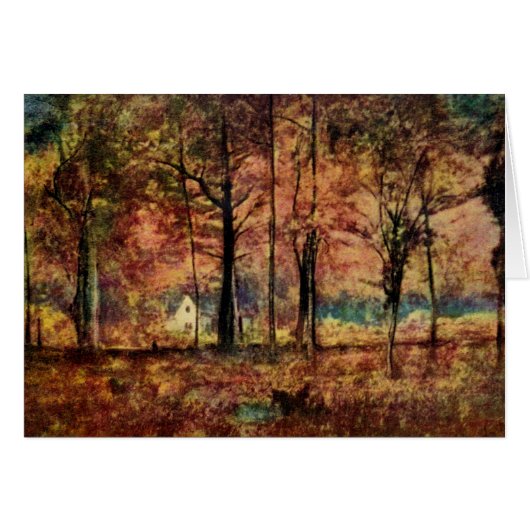 House in Autumn Meadow Note Card (Front Horizontal)