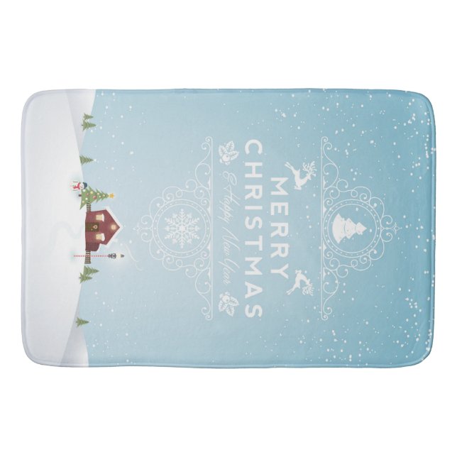 House in Snow, Merry Christmas Bathroom Mat (Front)