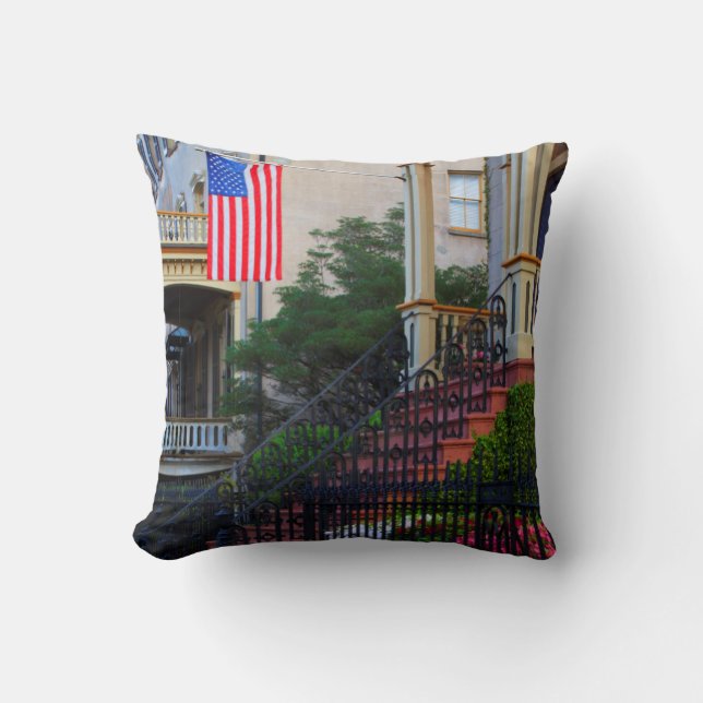 House in the Historic District in the spring Throw Pillow (Front)