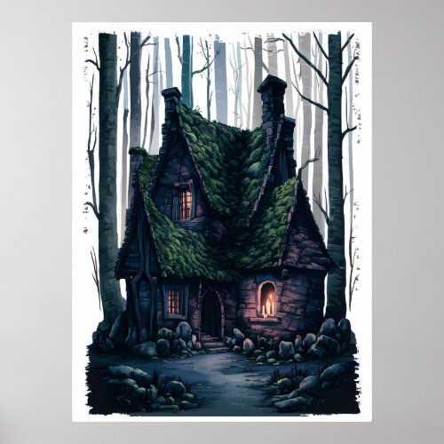 House int The Woods Fantasy Wall Art Poster