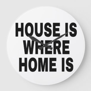 HOUSE IS WHERE HOME IS BLACK FONTS WHITE BG LARGE CLOCK