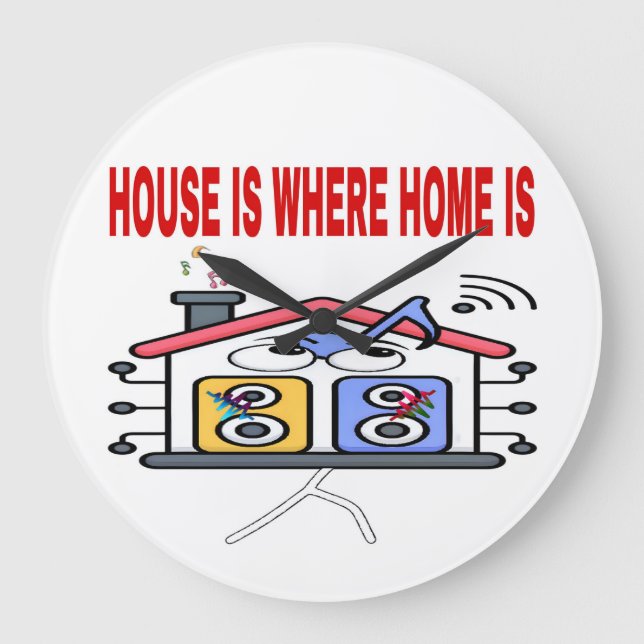 HOUSE IS WHERE HOME IS RED FONTS  LARGE CLOCK (Front)