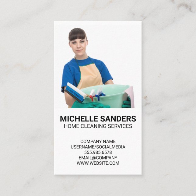 House Keeper with Cleaning Supplies Business Card (Front)
