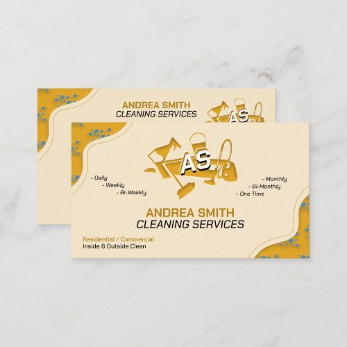 House Keeping Cleaning Commercial Services Yellow  Business Card