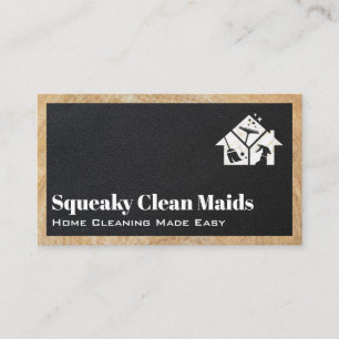 House Keeping Logo Leather Wood Trim Business Card