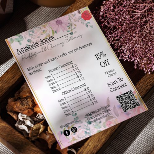 House Keeping Maid Price Floral Qr Code Flyer
