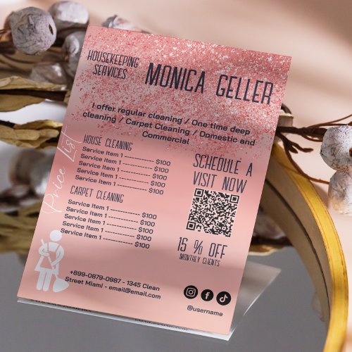 House Keeping Maid Price Rose Gold Blush Qr Code Flyer