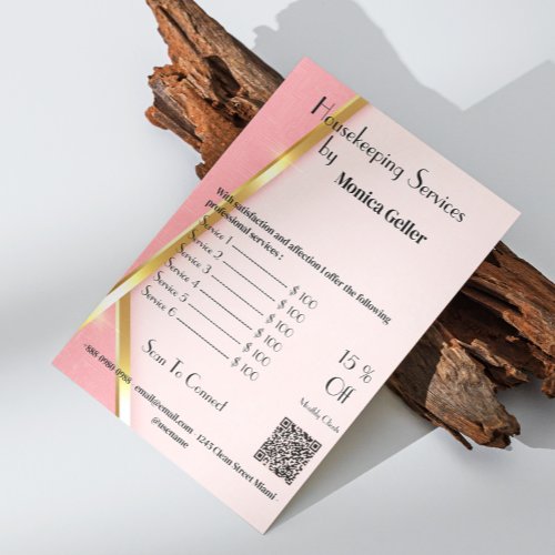House Keeping Maid Price Rose Gold Blush Qr Code Flyer