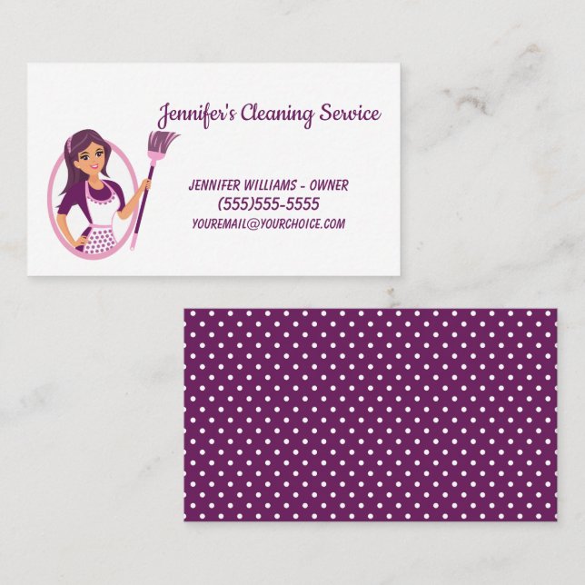  House Keeping Service with a lady holding a broom Business Card (Front/Back)