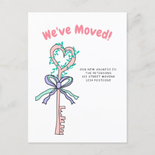 House key illustration moving announcement postcard
