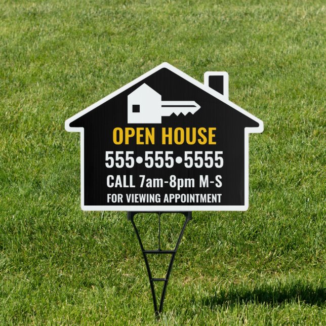 House Key OPEN HOUSE BOLD Black White Gold Sign (Insitu)