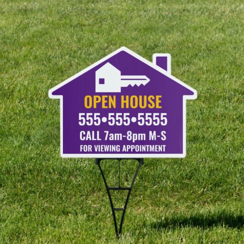 House Key OPEN HOUSE Royal Purple White Gold Sign