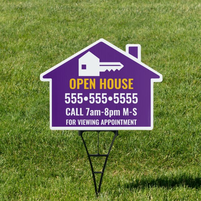 House Key OPEN HOUSE Royal Purple White Gold Sign (Insitu)