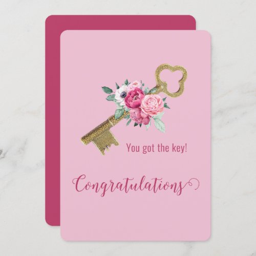 House Key Sweet Floral Watercolor Congratulations Card