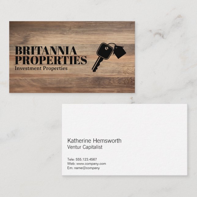House Keys Logo | Wood Background Business Card (Front/Back)
