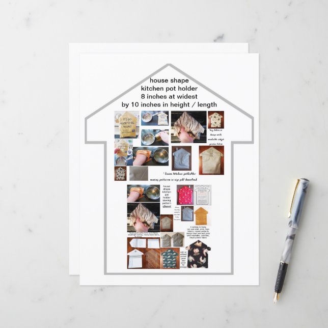 House Kitchen PotHolder Sewing Pattern Paper Sheet (Front/Back In Situ)