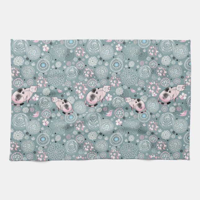 House Kitty Pattern Kitchen Towel (Horizontal)