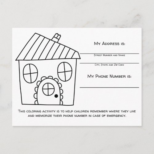 House Learn Emergency Info for Kids Activity Card