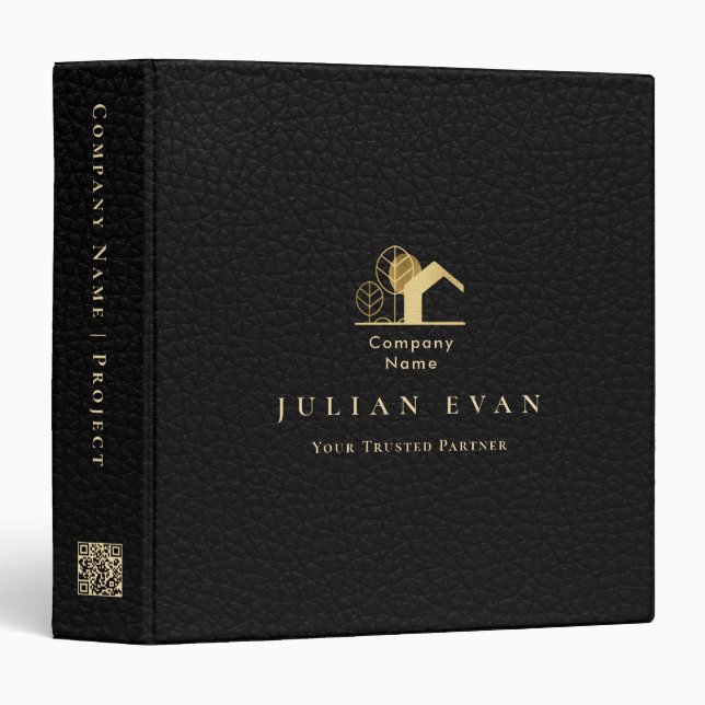 House Logo Black and Gold Faux Leather 3 Ring Binder (Front/Spine)