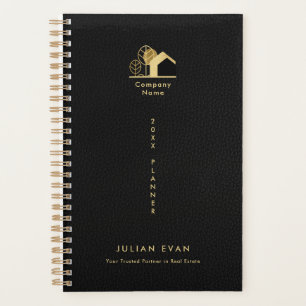 House Logo Black and Gold Non Dated Faux Leather Planner
