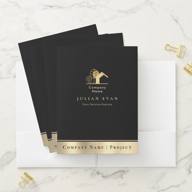 House Logo Black & Gold Professional Realtor Pocket Folder (In Situ)