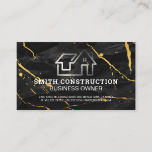 House Logo Black Marble Gold Background Business Card