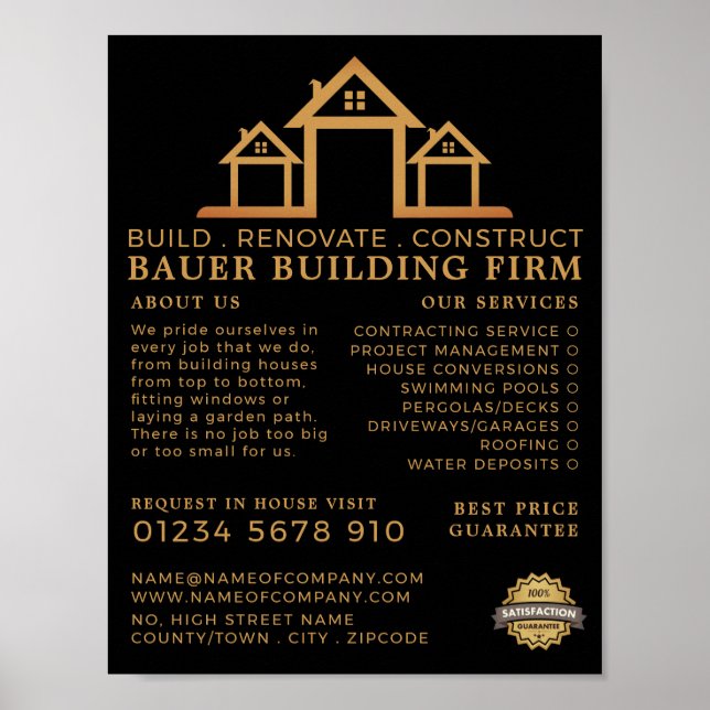 House Logo, Building Firm, Builders Advertising Poster (Front)