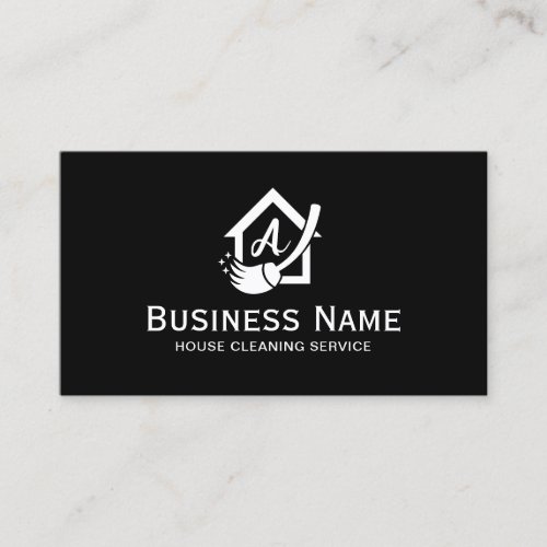 House Logo Home Cleaning Maid Service Plain Black Business Card