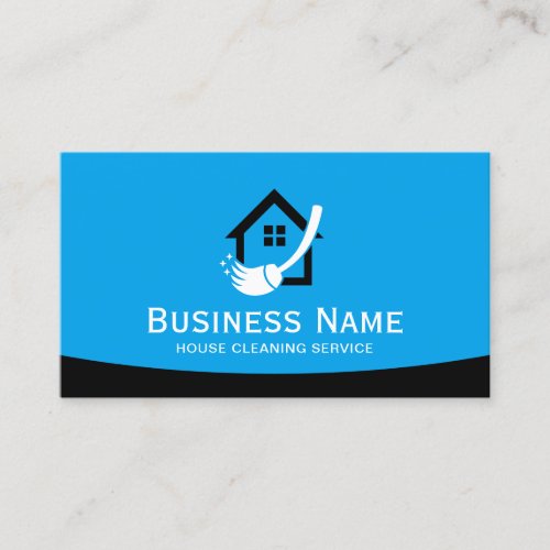 House Logo Home Cleaning Maid Service Plain Blue Business Card