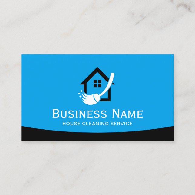 House Logo Home Cleaning Maid Service Plain Blue Business Card (Front)