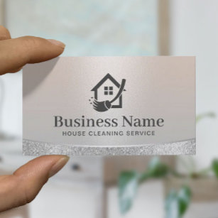 House Logo Home Cleaning & Maid Service Silver Business Card