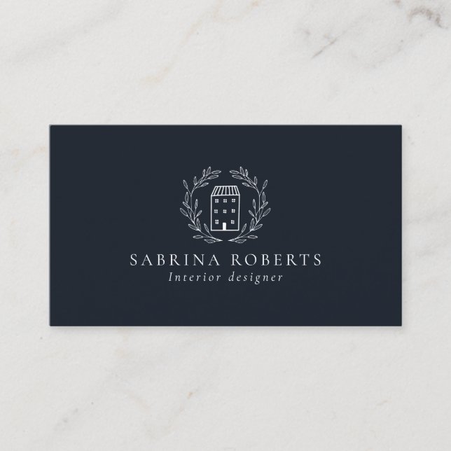 House logo, interior designer, deep navy  business card (Front)