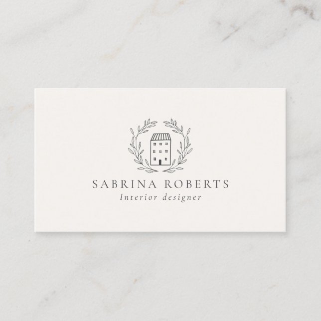 House logo, interior designer, milk white  business card (Front)