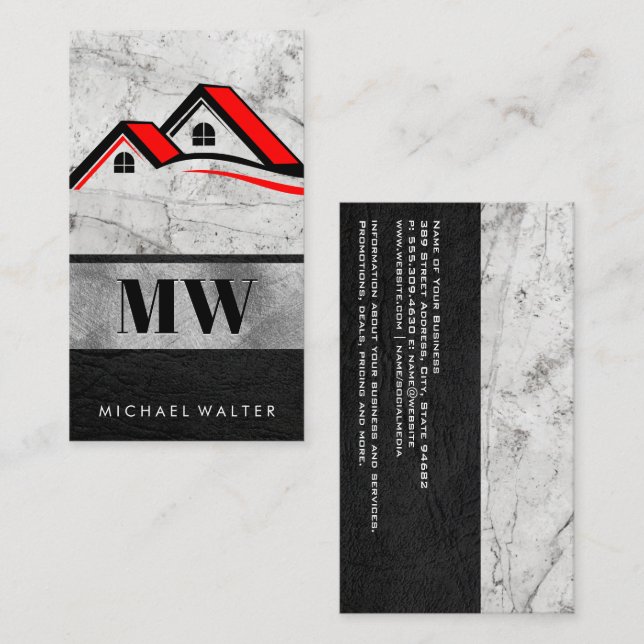 House Logo | Monogram | Marble Leather Business Card (Front/Back)