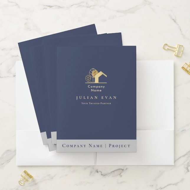 House Logo Navy Blue and Gold Professional Pocket Folder (In Situ)