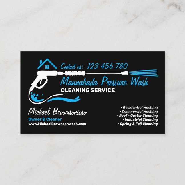 House Logo Pressure Washing Black Power Wash Business Card