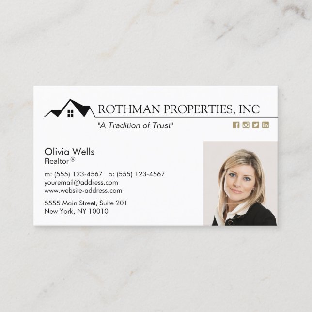 House Logo Real Estate Agent  Add Photo Business Card (Front)