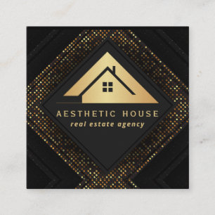 House Logo Real Estate Black & Gold Realtor  Square Business Card