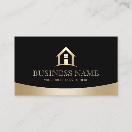 House Logo Real Estate Realtor Modern Black  Gold Business Card