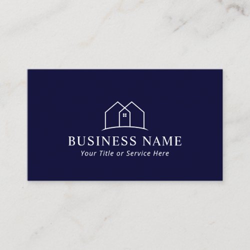 House Logo Real Estate Realtor Modern Navy Blue Business Card
