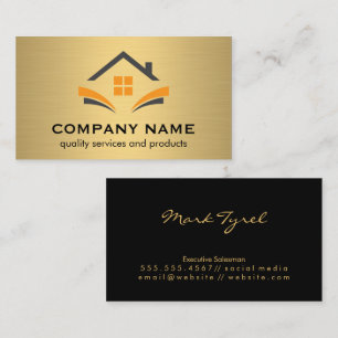 House Logo Realtor Gold Metallic Background Business Card