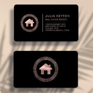 House Logo Rose Gold Premium Black Real Estate Business Card