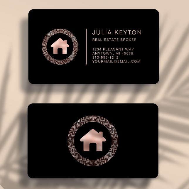 House Logo Rose Gold Premium Black Real Estate Business Card (Creator Uploaded)