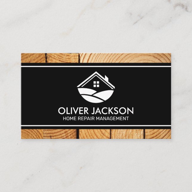 House Logo | Wood Grain Business Card (Front)